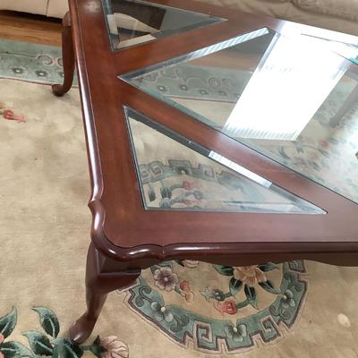 Wood & beveled glass coffee table 17â€H 51â€ x 37â€