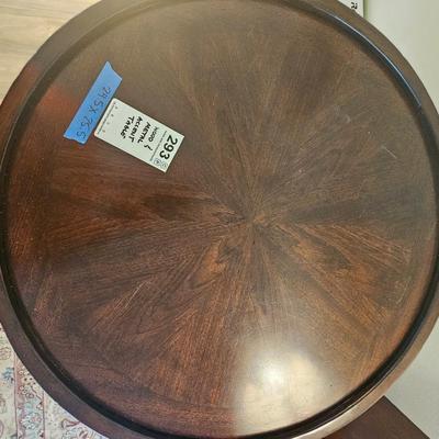 Round wood and metal accent table