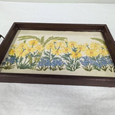 Flower Design Needlework Serving Tray
