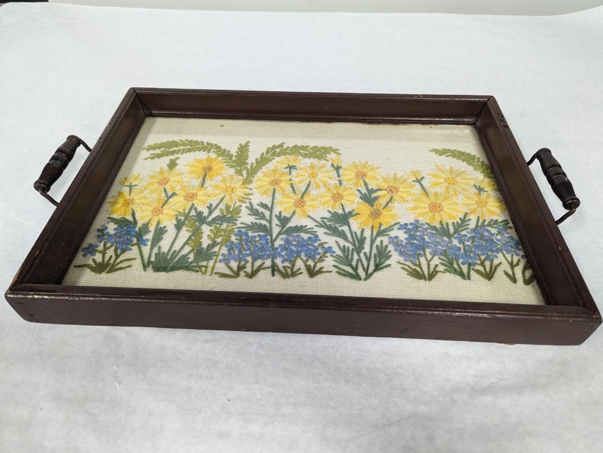 Flower Design Needlework Serving Tray