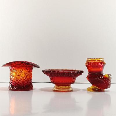 LOT 7: Amberina Glass Collection- Decanter, Pitchers, Hat and More