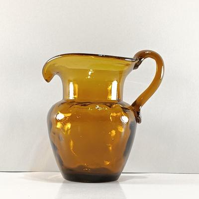 LOT 18: Amber Glass Double Handled Vase with 3 Pitchers