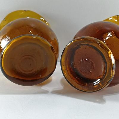 LOT 19: Amber Glass Thumbprint Jug with 3 Ruffle Edged Vases