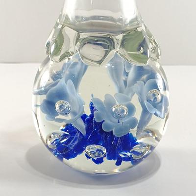 LOT 20: Glass Art Paperweight Vase with Small Blue Crackle Glass Jug