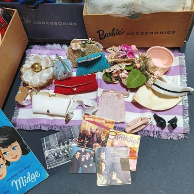 LOT 26: 1961 Barbie Doll Blue Ponytail Design Carrying Case with Vintage Clothes, Accessories and Doll