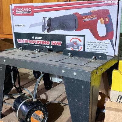 LOT 66: Bench Grinder, Saws (Reciprocating / Hand), Miter Boxes, Router