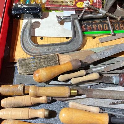LOT 71: Tool Lot: Three Drawers of Hand Tools, Clamps and More