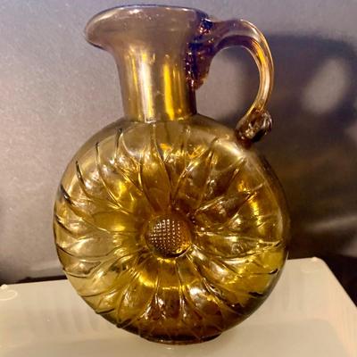 LOT::115: Vinage Amber Glass Bottles Jugs, Vases and More