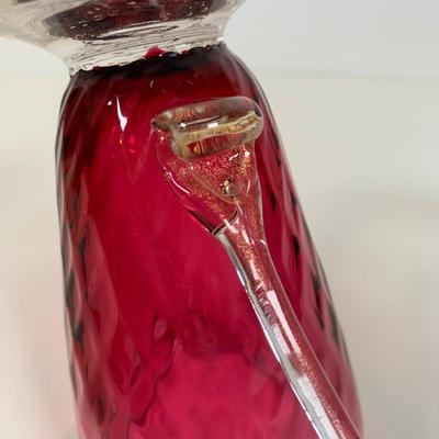 LOT 145: Vintage Vaseline Glass Bowl, Cranberry Glass Pitcher & Amethyst Vase