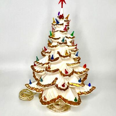 Vintage 3 Piece Lighted Ceramic Christmas Tree with Music Box