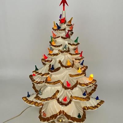 Vintage 3 Piece Lighted Ceramic Christmas Tree with Music Box