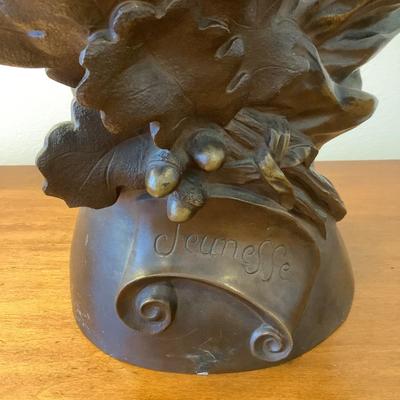 Jeunesse bronze sculpture signed Rollet & lamp