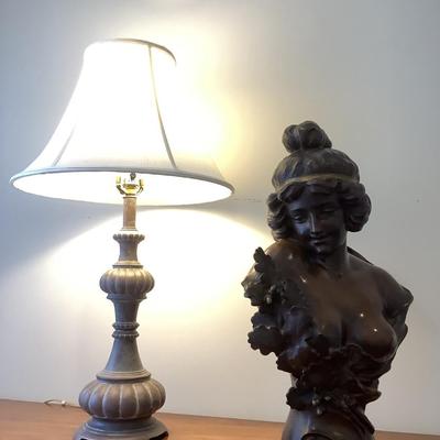 Jeunesse bronze sculpture signed Rollet & lamp
