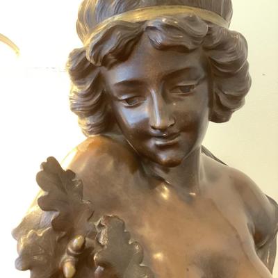 Jeunesse bronze sculpture signed Rollet & lamp