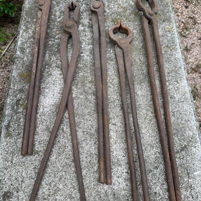 Five Vintage Blacksmith Forging Tongs/Tools