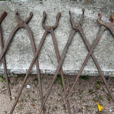 Five Vintage Blacksmith Forging Tongs/Tools