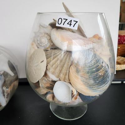 3 Glass Containers Filled with Seashells