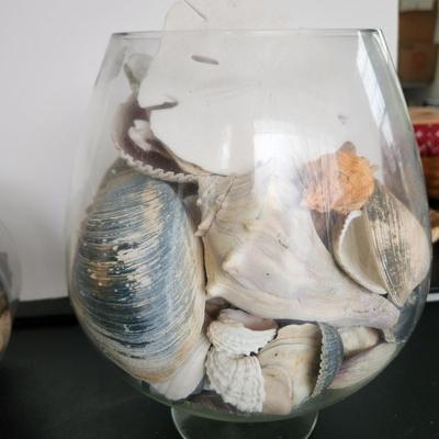 3 Glass Containers Filled with Seashells