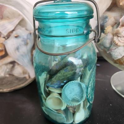 3 Glass Containers Filled with Seashells