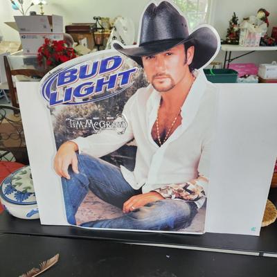 Vintage 2002 Bud Light Tim McGraw Metal Advertising Sign Barware