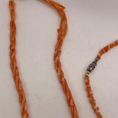 Lot of 2 Vintage Salmon Pink Coral Necklaces