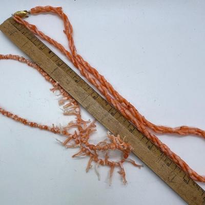 Lot of 2 Vintage Salmon Pink Coral Necklaces