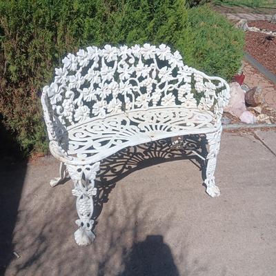 ORNATE WROUGHT IRON PATIO BENCH