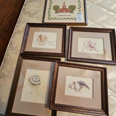 Five Matted cross stitch wall hangings