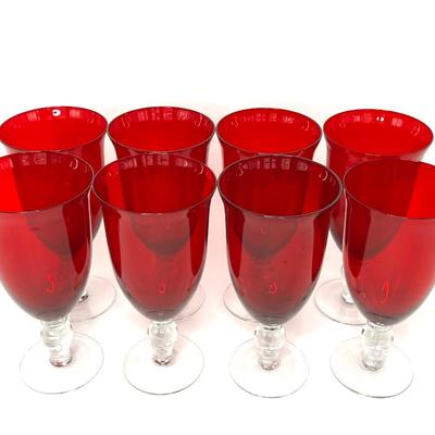 Set of 8 Vintage Ruby Red Holiday Water Glasses Goblets (Lot #2)