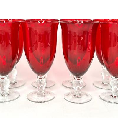 Set of 8 Vintage Ruby Red Holiday Water Glasses Goblets (Lot #2)