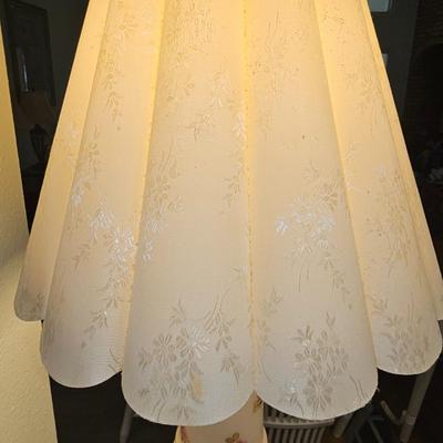 Pair of vintage floral lamps and blue glass