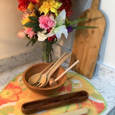 Wooden kitchen lot with placemats