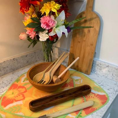 Wooden kitchen lot with placemats