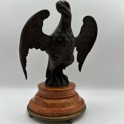 Bronze Eagle on Wood Pedestal