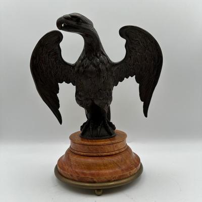 Bronze Eagle on Wood Pedestal