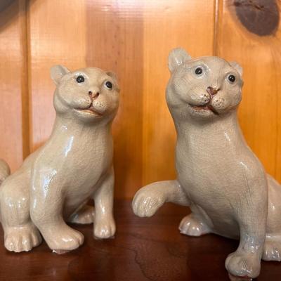 Matched Pair of Glazed Chinese Ceramic Cats