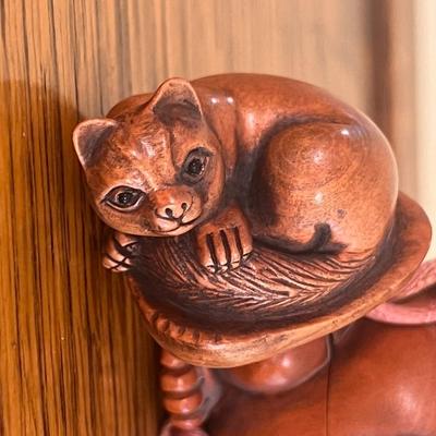 Inro Netsuke Antique Cat Signed