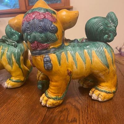 Pair of Chinese Blue Porcelain Foo Dog Guardian Lion Statues