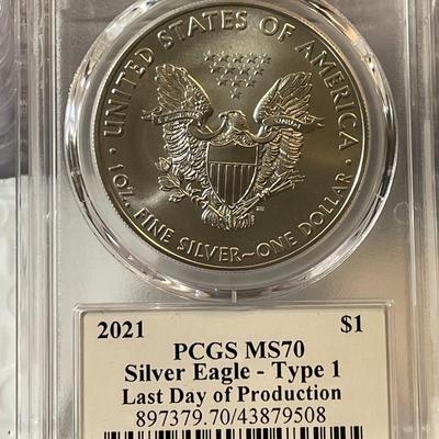 (10) 2021 AMERICAN SILVER EAGLE COIN Type-1 "Last Day of Issue" Designer Thomas Cleveland Hand Signed - PCGS MS70 - Gorgeous...