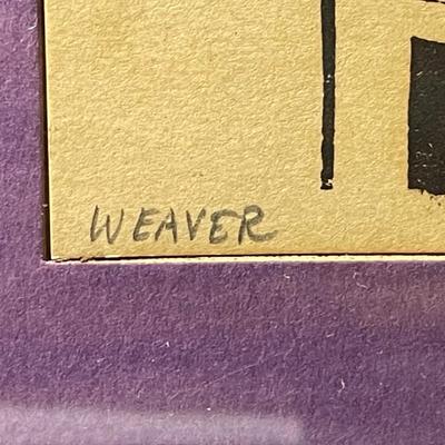 "Weaver" Signed by Constantine Kermes 1960 Woodblock Art Print 11x14" Framed as Pictured.