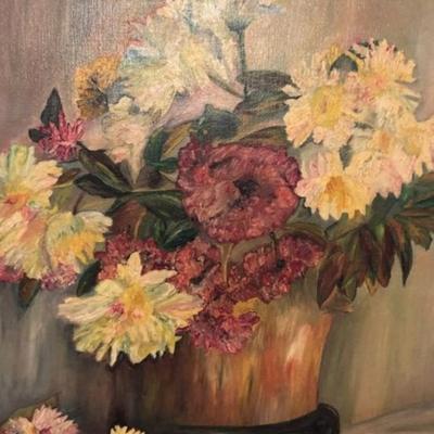 Vintage Alma R. Caldwell Oil on Canvas Still Painting Frame Size 19â€ x 23.5â€ Preowned from an Estate.