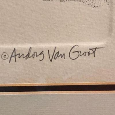 Vintage Van Groat Etching/Engraving Signed & Numbered 186/200 Frame Size 15-1/2â€ x 18â€ in VG Condition.