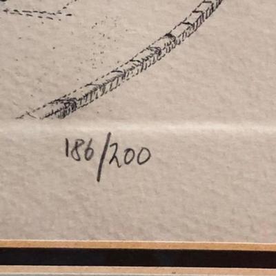 Vintage Van Groat Etching/Engraving Signed & Numbered 186/200 Frame Size 15-1/2â€ x 18â€ in VG Condition.