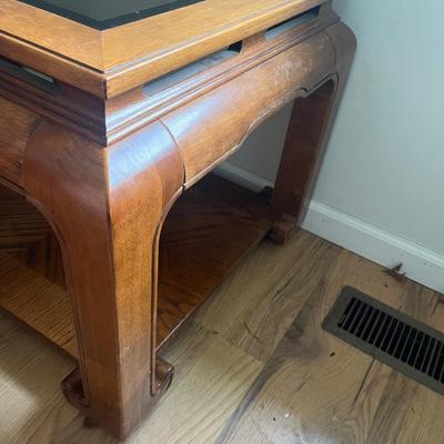 Pair of Wooden End Tables with Beveled Glass Tops (D-MG)