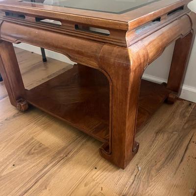 Pair of Wooden End Tables with Beveled Glass Tops (D-MG)