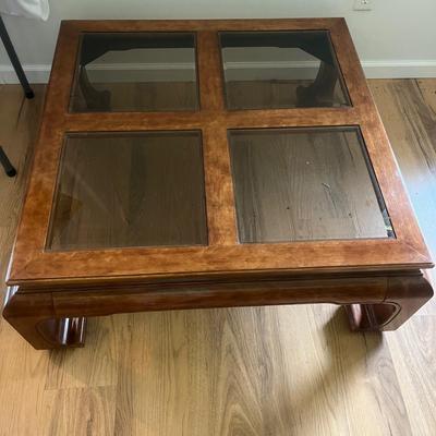 Wooden Coffee Table with Beveled Glass Top (D-MG)