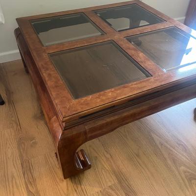 Wooden Coffee Table with Beveled Glass Top (D-MG)