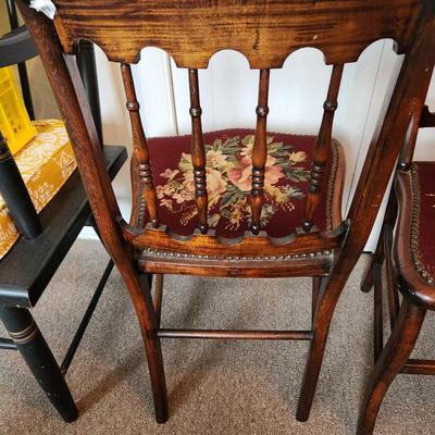 PAIR Antique Needlepoint Seat Chairs