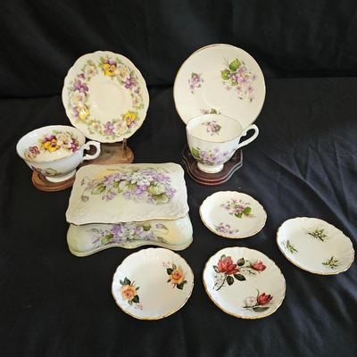 Assorted Floral China Pieces by Staffordshire, Crownford, & Princess House (LR-DW)