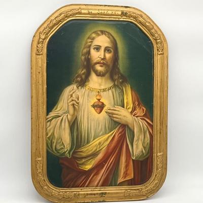 Vtg. Framed Sacred Heart Of Jesus
